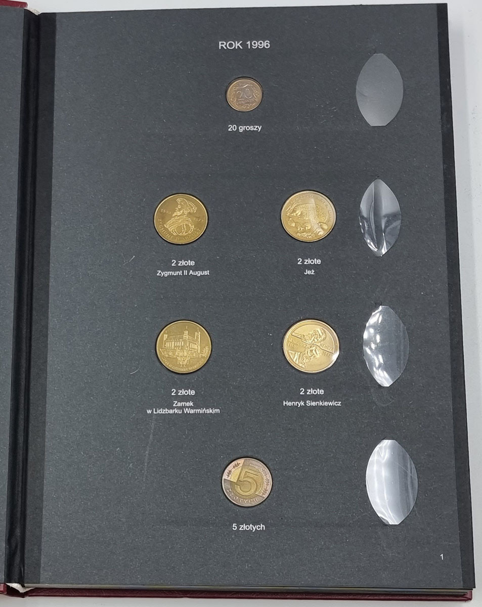 Monety Polskie 1996-2000 w klaserze, 52 sztuk z 2 złote Zygmunt August